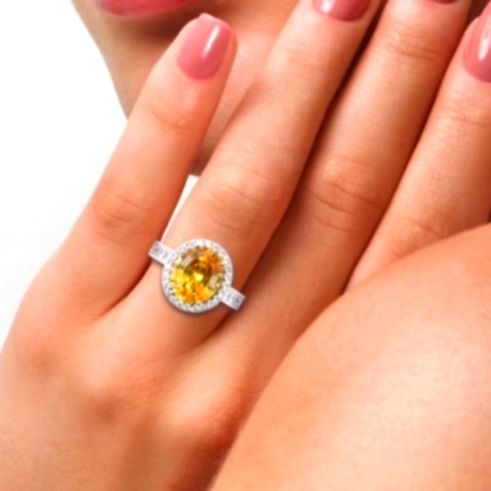 Citrine LS Swarovski Baguette Crystals Platinum Silver HalocRing